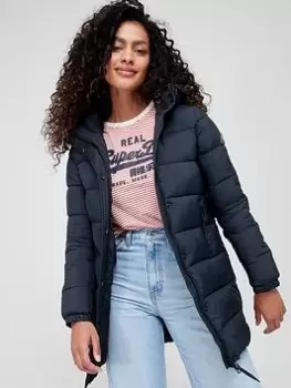 Image of Superdry Vintage Hooded Mid Layer Coat - Black, Size 8, Women