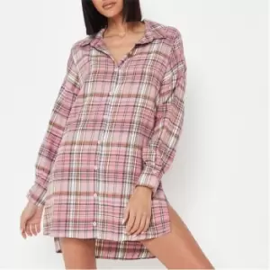 Image of Missguided Check Oversized Shirt Dress - Pink