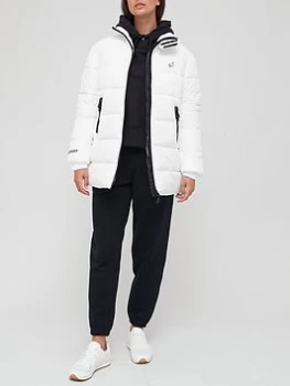 Image of Superdry Longline Sports Padded Jacket - White, Size 8, Women