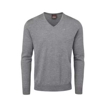 Image of Oscar Jacobson Pin Merino V-Neck Sweater - Grey