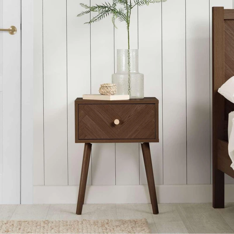 Image of Birlea Herringford Walnut 1 Drawer Bedside Table