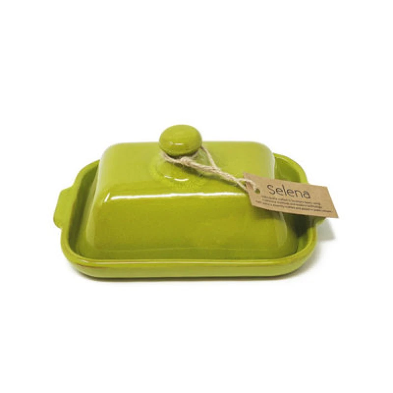 Image of Verano Spanish Ceramics Selena Glazed Hand Dipped Kitchen Dining Butter Dish Lime Green 20Cm L X 13Cm W (Internal 4.5Cm H)
