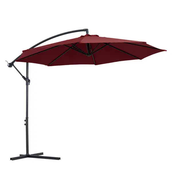 Image of Outsunny 3m Garden Banana Parasol Cantilever Umbrella withCrankand Base Red