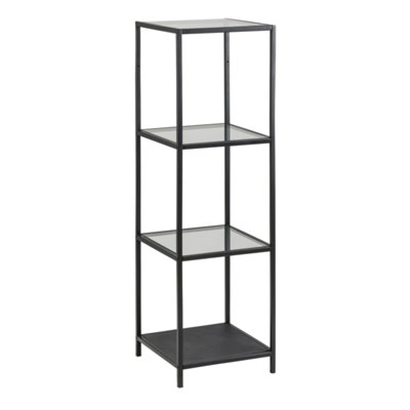 Image of Furniture To Go Seaford Narrow Black Metal Bookcase With 3 Glass Shelves
