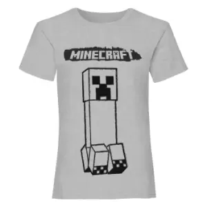 Image of Minecraft Girls Creeper Monochrome Heather T-Shirt (3-4 Years) (Heather Grey)
