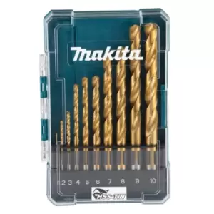 Image of Makita - D-72849 10 Piece HSS TiN Metal Steel Drill Bit Set 1 - 10mm Bits + Case
