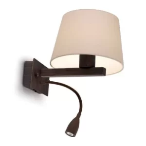 Image of Torino LED 2 Light Indoor Wall Light Brown with Reading Lamp, E27