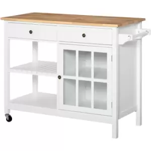 Image of HOMCOM Kitchen Island on Wheels Utility Cart with Towel Rack, 2 Drawers, White - White