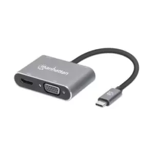 Image of Manhattan USB-C Dock/Hub Ports (x4): HDMI USB-A USB-C and VGA With Power Delivery (87W) to USB-C Port (Note add USB-C wall charger and USB-C cable nee