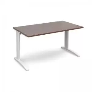 Image of TR10 straight desk 1400mm x 800mm - white frame and walnut top