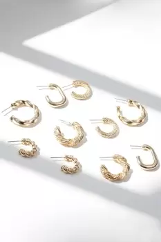 Image of Recycled Gold Polished Textured Hoop Earrings - Pack of 5
