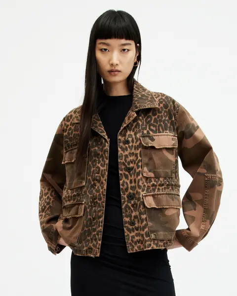 Image of AllSaints Finch Leopard Camouflage Print Jacket