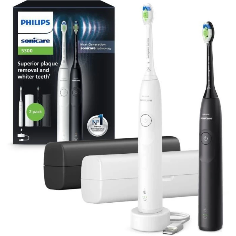 Image of Philips Toothbrush - PHILIPS - HX7109/01 - Sonicare - Double handle Series 5300 - White & Black - Electric 860010
