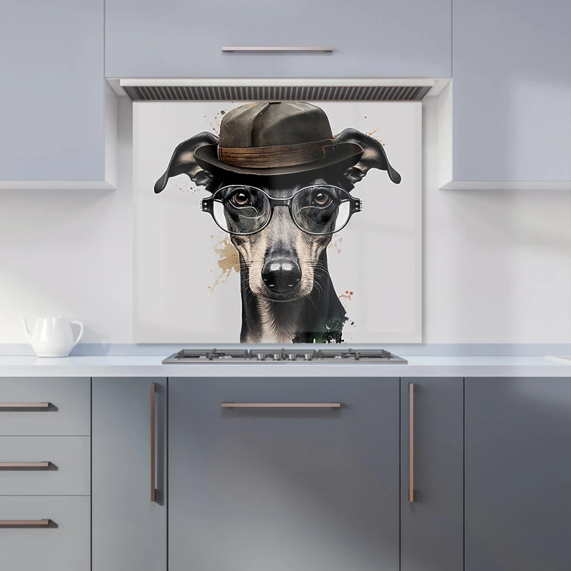 Image of Warren Reed - Designer Whippet Dog Splashart Kitchen Splashback Size: 700mm x 650mm Multicolor Unisex 700mm x 650mm