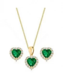 Image of Love Gold 9Ct Yellow Gold Green And White Cubic Zirconia Heart Jewellery Set