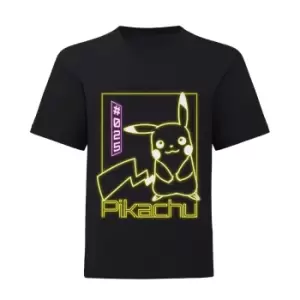 Image of Pokemon Boys Pikachu Neon T-Shirt (3-4 Years) (Black)