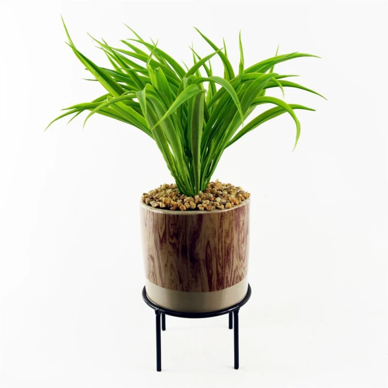 Image of Leaf 35cm Artificial Grass with Ceramic Planter & Metal Stand Green unisex