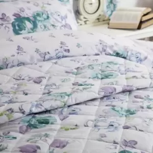 Image of Belledorm - Melody Quilted Bedspread (Double) (White/Purple/Green) - White/Purple/Green