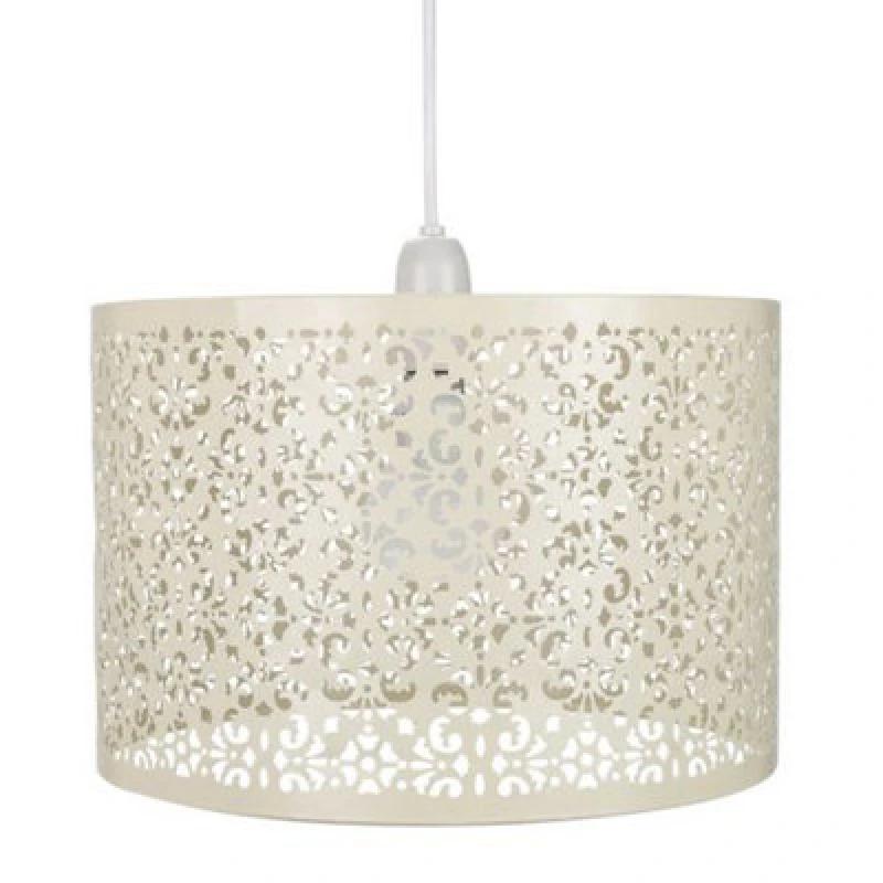 Image of Happy Homewares Moroccan Designed Cream Metal Pendant Light Shade With Floral Decoration