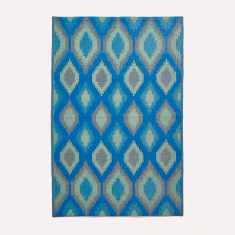 Image of Homescapes Luxury Outdoor Rug Waterproof Reversible For Garden, 150 X 240 Cm, Green & Blue, 100% Recycled, Amber Ikat