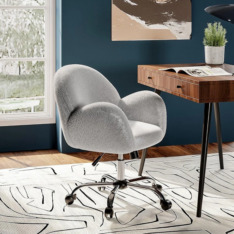 Image of Kabinet UK Comfy Plush Swivel Office Chair Adjustable Height Grey unisex One Size