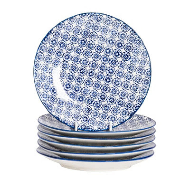 Image of Nicola Spring Hand-Printed Side Plates - 18Cm - Navy - Pack Of 6