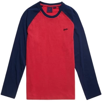 Image of Superdry Baseball Long Sleeve T Shirt - Red/Navy 6CZ