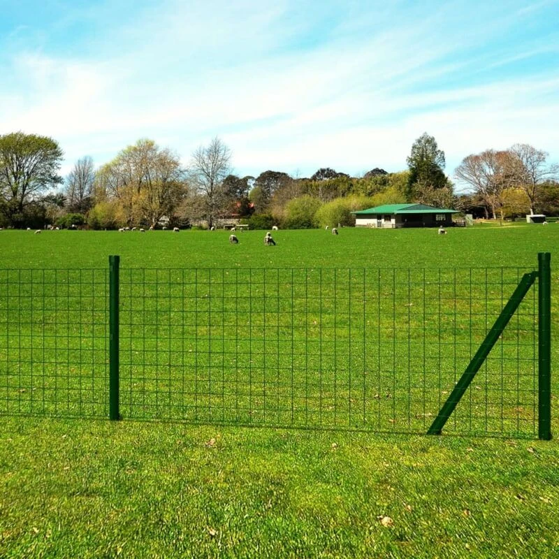 Image of vidaXL Euro Fence Set 25 x 0.8 m Steel Green with Post Garden Barrier Panel