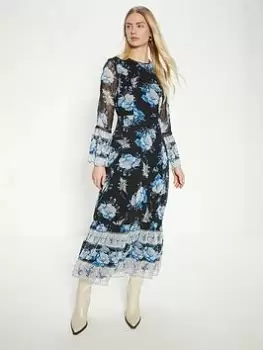 Image of Oasis Floral Chiffon Midi Dress - Blue, Multi, Size 8, Women