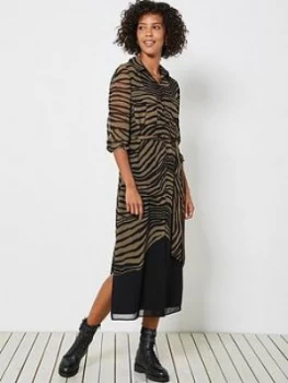 Image of Mint Velvet Rey Animal Print Shirt Dress - Dark Green