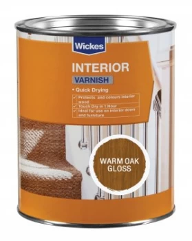 Image of Wickes Quick Drying Interior Varnish - Warm Oak Gloss 750ml