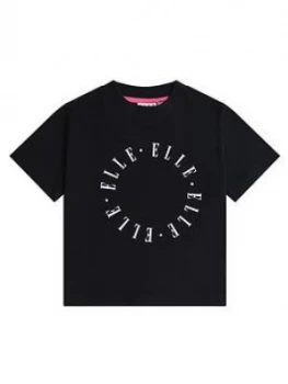 Image of Elle Girls Circle Logo Boxy T-Shirt - Black