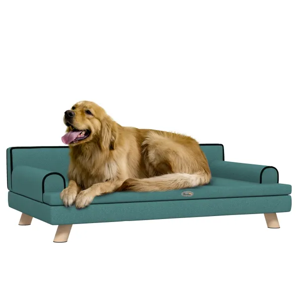 Image of PawHut Dog Sofa with Legs Water-resistant Fabric, Pet Chair Bed for Large, Medium Dogs, Green, 100 x 62 x 32 cm