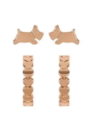 Image of Radley Ladies 18Ct Rose Gold Plated Heart Huggie Leaping Dog Twin Pack Earrings
