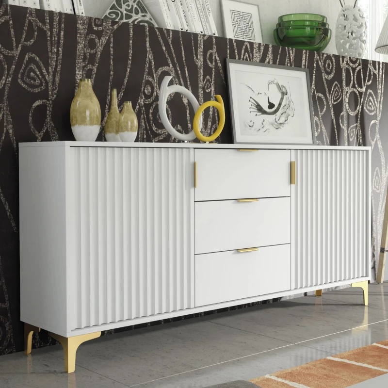 Image of Creative Furniture Creative Furniture Tide Crest Sideboard Gold 140cm - Modern Fluted Design in Grey or White White One Size Unisex 5061075241410