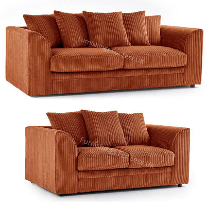 Image of Furnishings For Less UK Luxor Jumbo Cord Orange Fabric 3 + 2 Sofa Suite