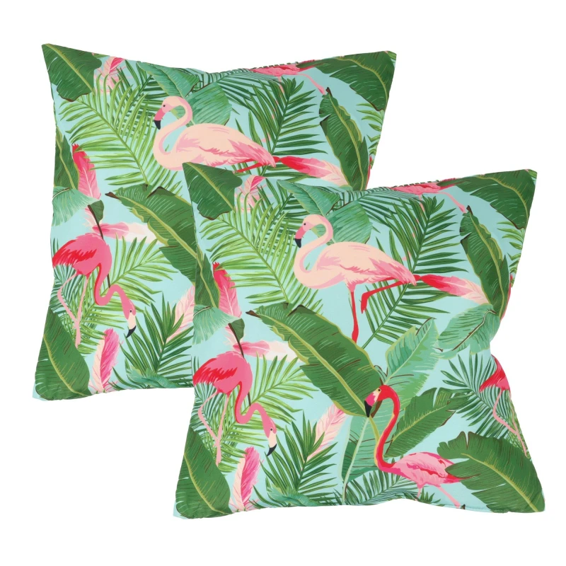 Image of Streetwize Outdoor Pair of Flamingo Leaf Scatter Cushions - Multi Multi M