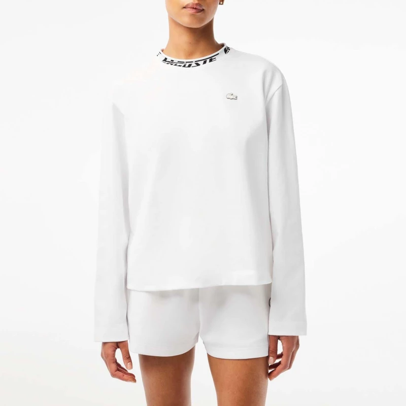 Image of Lacoste Logo Collar Oversized T-Shirt - White White 8