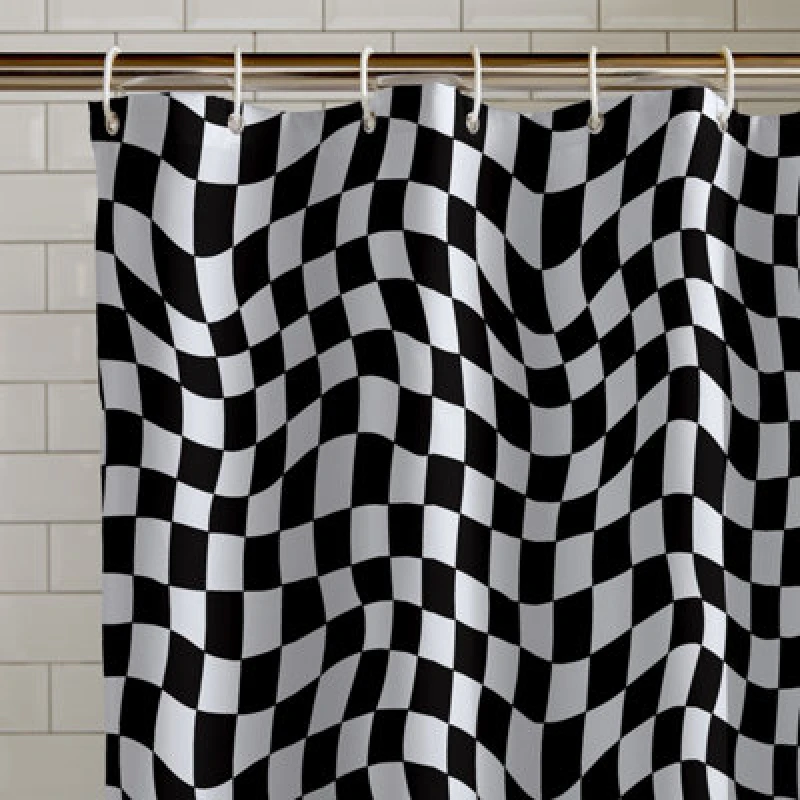 Image of Catherine Lansfield Catherine Lansfield 'Checkerboard' Shower Curtain Panel in Black Size: 180cm width x 180cm drop Black 180cm width x 180cm drop U