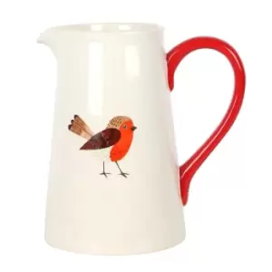 Image of Large 24cm Winter Robin Ceramic Flower Jug