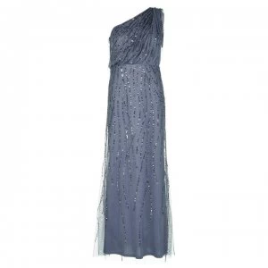 Image of Adrianna Papell Long Beaded Dress - Dusty Blue