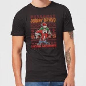 Image of Johnny Bravo Johnny Bravo Pattern Mens Christmas T-Shirt - Black
