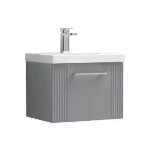 Image of Deco Satin Grey 500mm Wall Hung Single Drawer Vanity Unit with 50mm Profile Basin - DPF291D - Satin Grey - Nuie