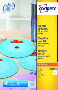 Image of Avery Full Face CD Laser Labels 117mm DIA L7676-25(50Labels)