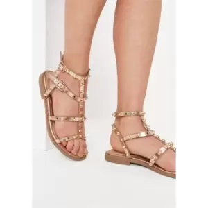 Image of Missguided Dome Studed Gladiator Sandals - Silver