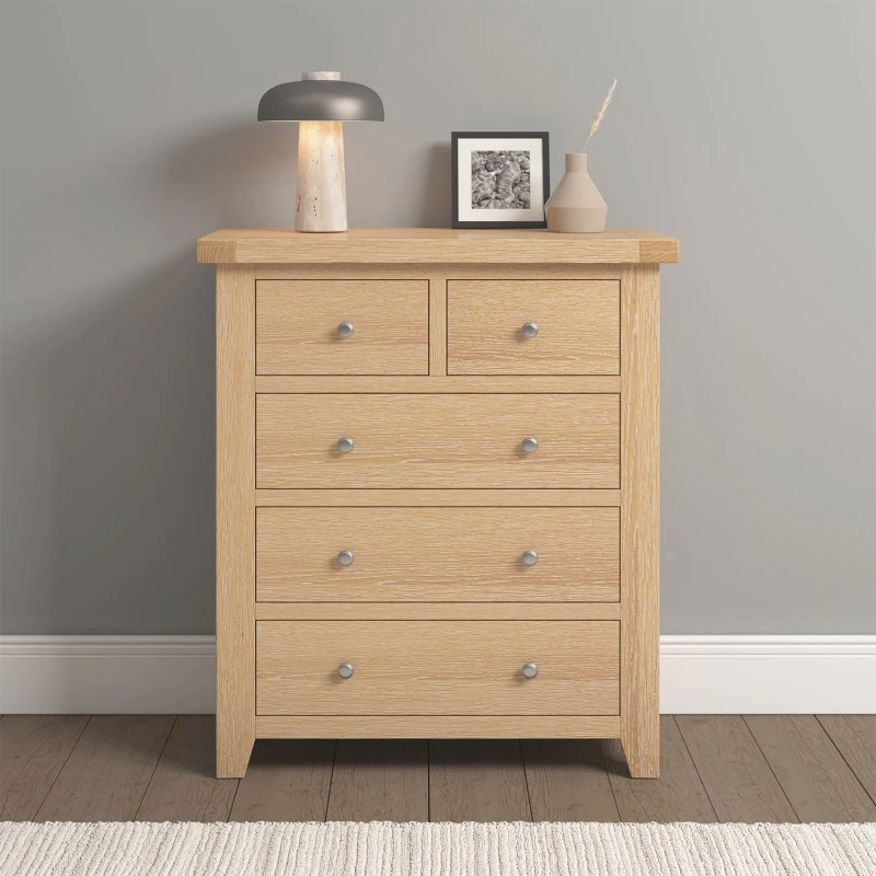 Image of Seconique Windsor 3+2 Drawer Chest Natural Oak Fully Assembled