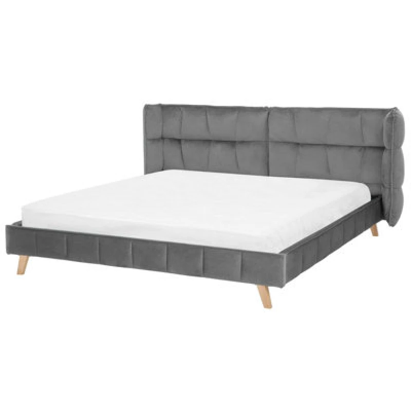 Image of Beliani Bed Velvet Senlis 180 X 200 Cm (Eu Super King) Grey