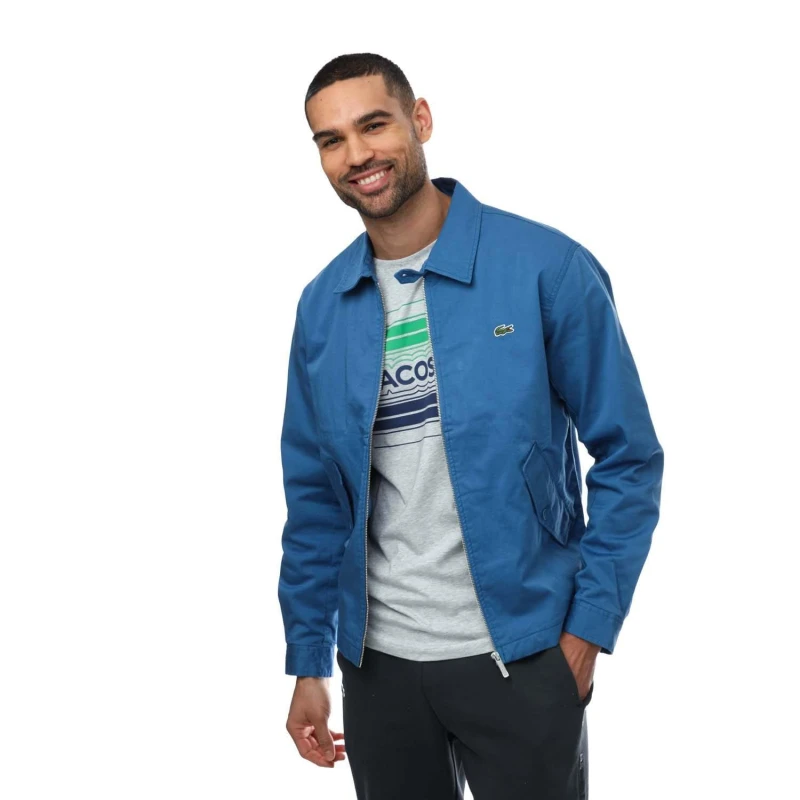 Image of Lacoste Zipped Organic Cotton Gabardine Jacket - Blue Blue S