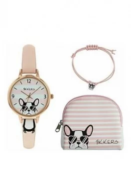 Image of Tikkers Tikkers Cute Dog Dial Pink Strap Kids Watch With Matching Purse And Bracelet Gift Set