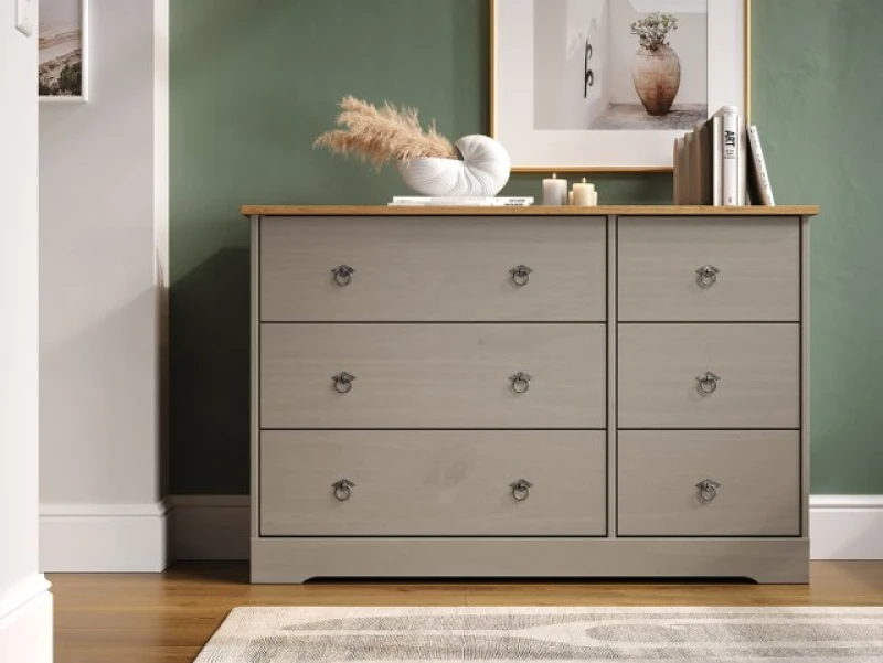 Image of Core Corona Compact Grey and Waxed Pine 33 Drawer Wide Chest of Drawers